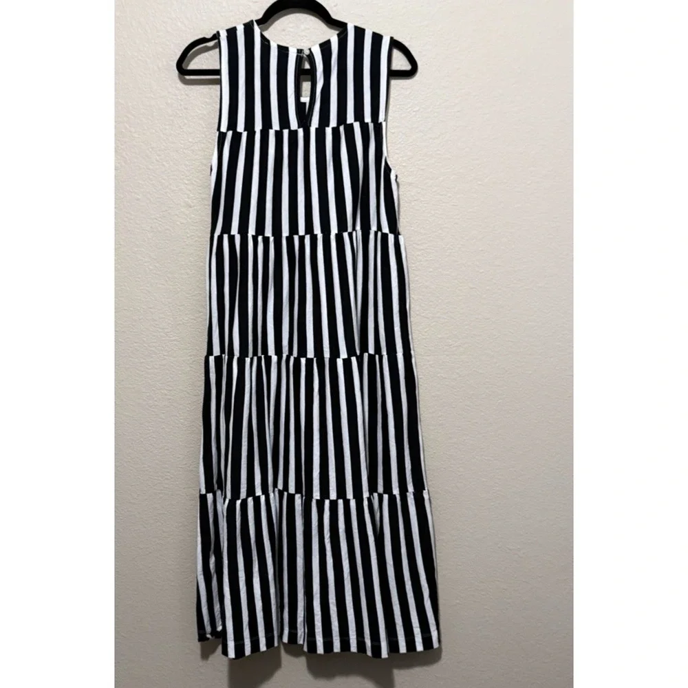 J Crew‎ Tiered tank dress stripe Cotton Navy Blue White Nautical Sleeveless